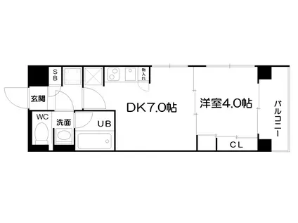 ランティエ茨木大手町(1DK/9階)の間取り写真