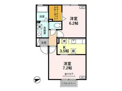 カーロリザイアI(2K/1階)の間取り写真