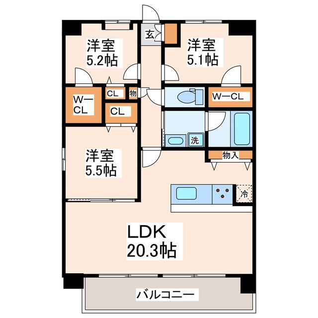 LIBTH原水(3LDK/4階)の間取り写真