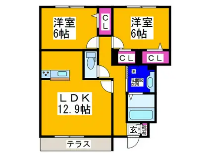 コンフォート大伴(2LDK/1階)の間取り写真