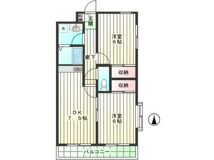 ノ-ザンライト(2DK/1階)の間取り写真