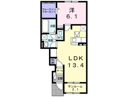 ピンズ原III(1LDK/1階)の間取り写真