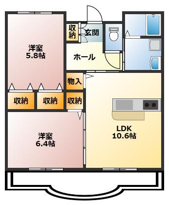 ルミエール栄(2LDK/1階)の間取り写真