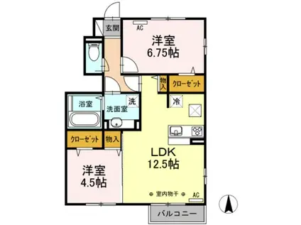 アーブルクロシェットD棟(2LDK/1階)の間取り写真