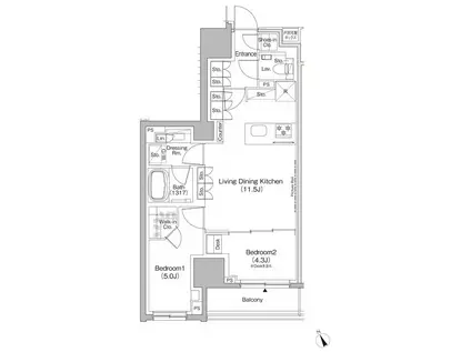 ザ・パークハビオ日本橋茅場町(2LDK/10階)の間取り写真