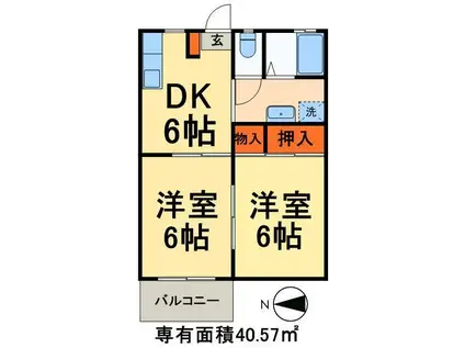 ドルフ古千谷2番館(2DK/2階)の間取り写真