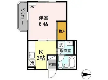 川の辺ハイツ206(1K/2階)の間取り写真