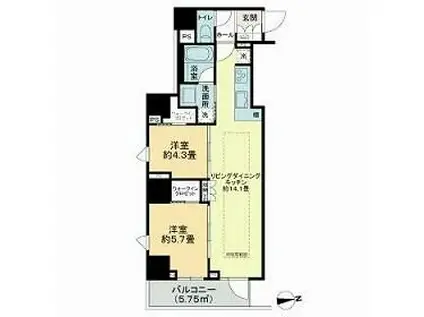 サンウッドフラッツ新宿四谷三丁目(2LDK/8階)の間取り写真