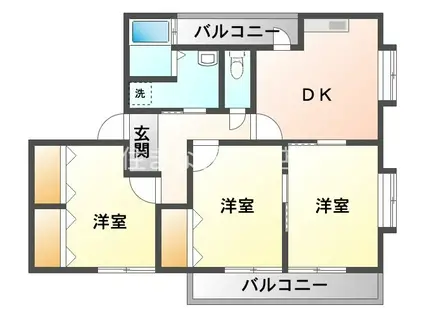 ロックハウスII(3DK/2階)の間取り写真
