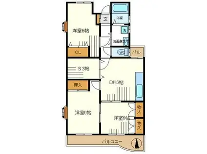 ラックスハイム鶴川I(3SDK/2階)の間取り写真