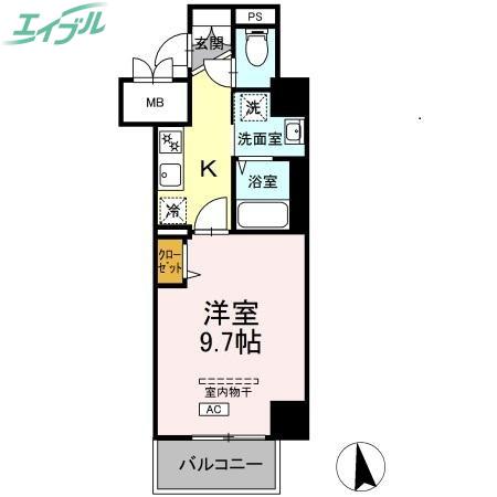グランディオ医大前(1K/6階)の間取り写真