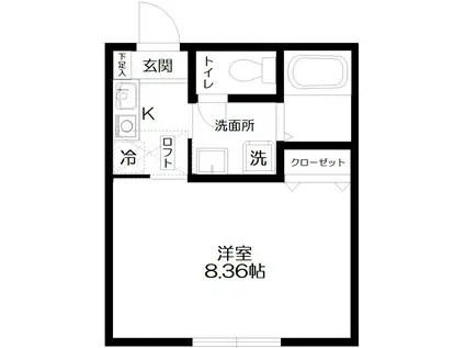 ブルーシエル(1K/2階)の間取り写真