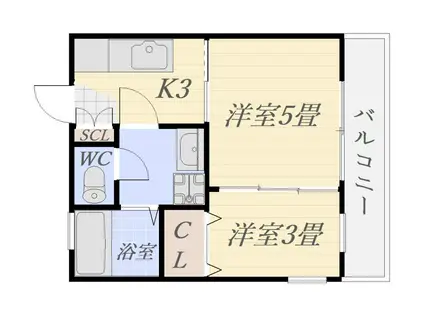 うさぎ館田口(2K/3階)の間取り写真