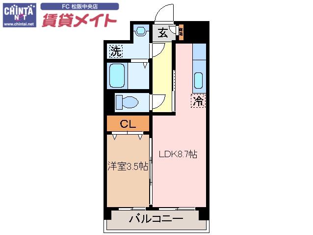 シンフォニー中町(1LDK/9階)の間取り写真