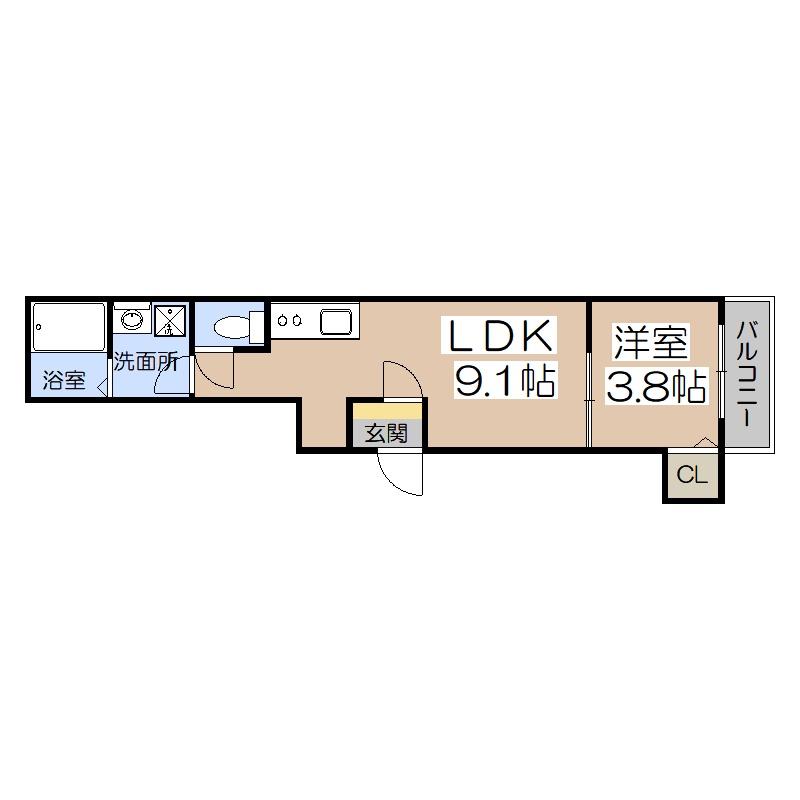 GENIUS・F(1LDK/3階)の間取り写真