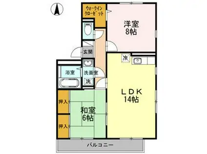 バティール西小森野B棟(2LDK/2階)の間取り写真