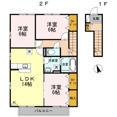 ひだまり館 A棟(3LDK/2階)の間取り写真