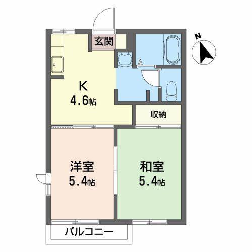 グランパティオ北上A(2K/2階)の間取り写真