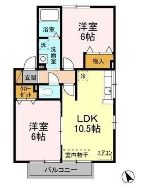 ヒロ・ハイム弐番館(2LDK/2階)の間取り写真