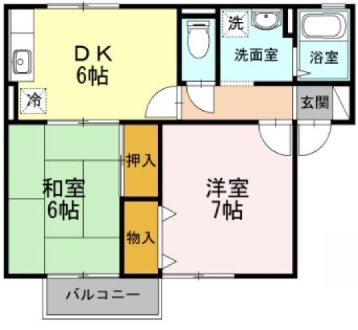 エスパシオ那賀川 B棟(2DK/2階)の間取り写真