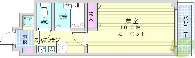 ブラントワール仙台木町(1K/1階)の間取り写真