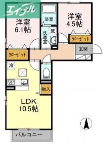 シャトレー(2LDK/1階)の間取り写真