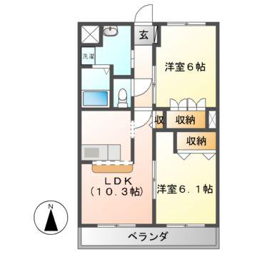 サンフィット青山(2LDK/2階)の間取り写真