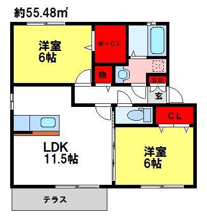 メゾンドフルール(2LDK/1階)の間取り写真