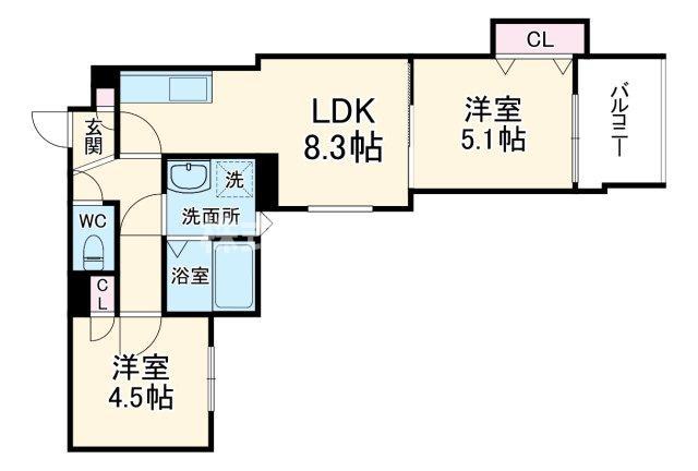 クリエオーレ宝持(2LDK/2階)の間取り写真