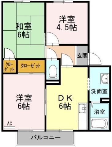 アゼリアパークハウス F棟(3DK/2階)の間取り写真