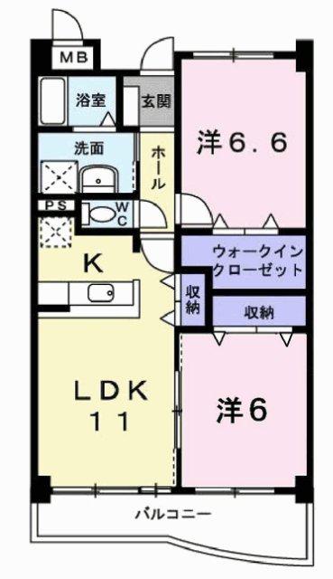ラフィーネ弐番館(2LDK/2階)の間取り写真