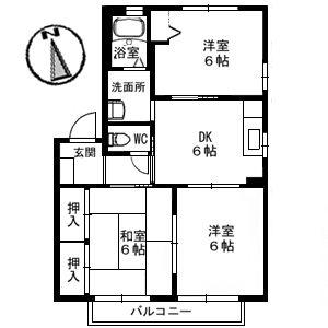 コーポ江田島 B棟(3DK/2階)の間取り写真