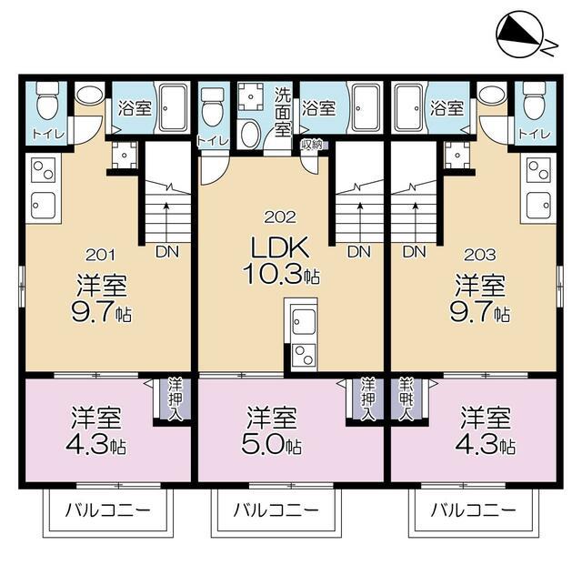 セルリアンブルー(1LDK/2階)の間取り写真