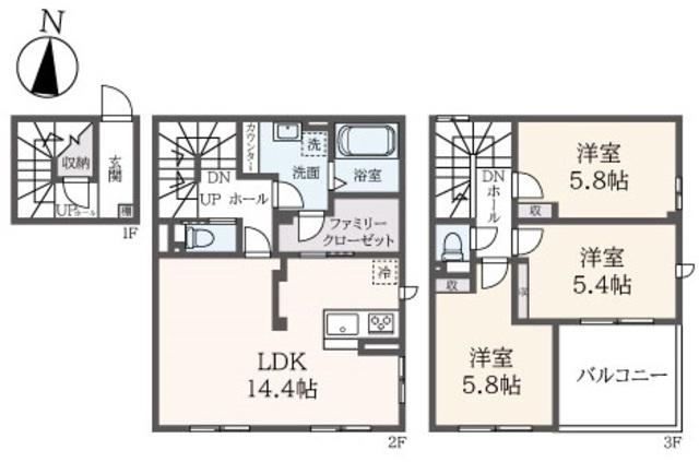クレールムサシ(3LDK/2階)の間取り写真