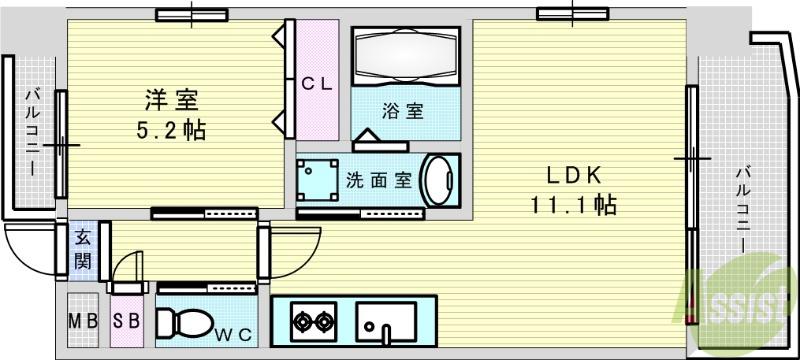 プレジオ吹田(1LDK/5階)の間取り写真