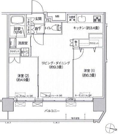 コスモグランス南品川(2LDK/14階)の間取り写真