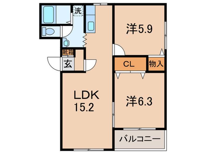 セシオン橘(2LDK/2階)の間取り写真