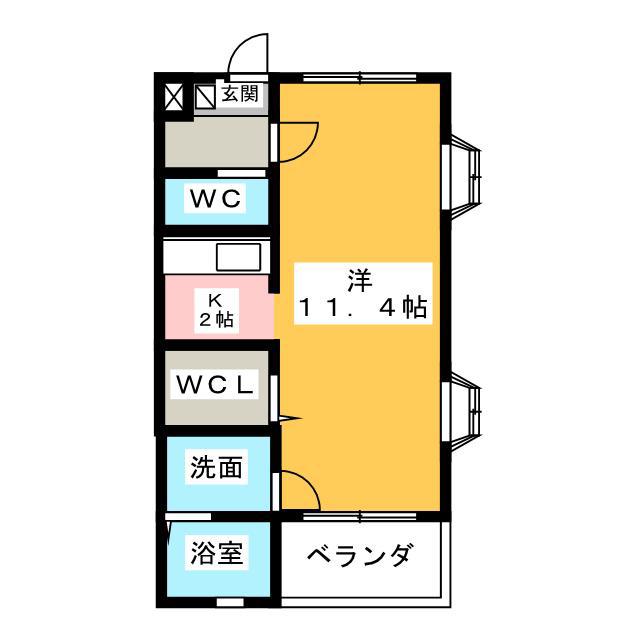 ハピネス・Y(ワンルーム/2階)の間取り写真