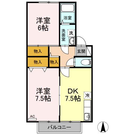 ブランファサードAB(2DK/2階)の間取り写真