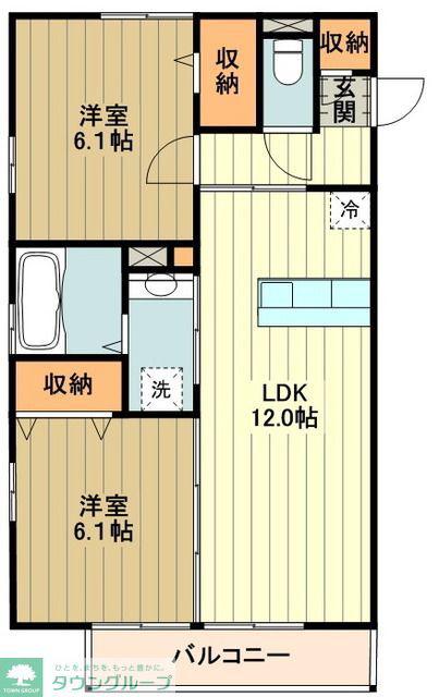 アゼリア(2LDK/2階)の間取り写真