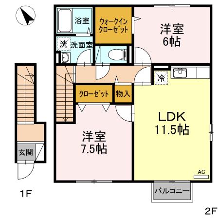 ルミエールA(2LDK/2階)の間取り写真