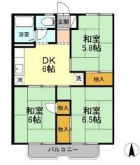 パレーシャル小原(3DK/2階)の間取り写真