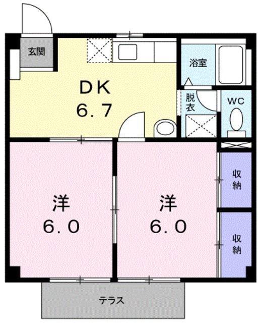 カームヒルズK(2DK/1階)の間取り写真