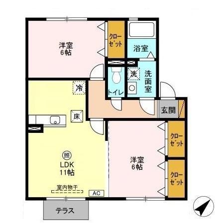 CARINOPENSEE(2LDK/1階)の間取り写真