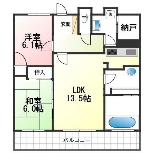 ユーハウス長良川(2LDK/6階)の間取り写真