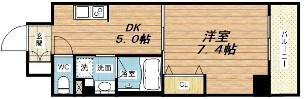 ボヌール梅田(1DK/8階)の間取り写真