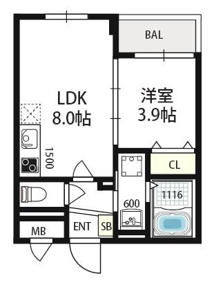 グリーンフォレスト(1LDK/3階)の間取り写真