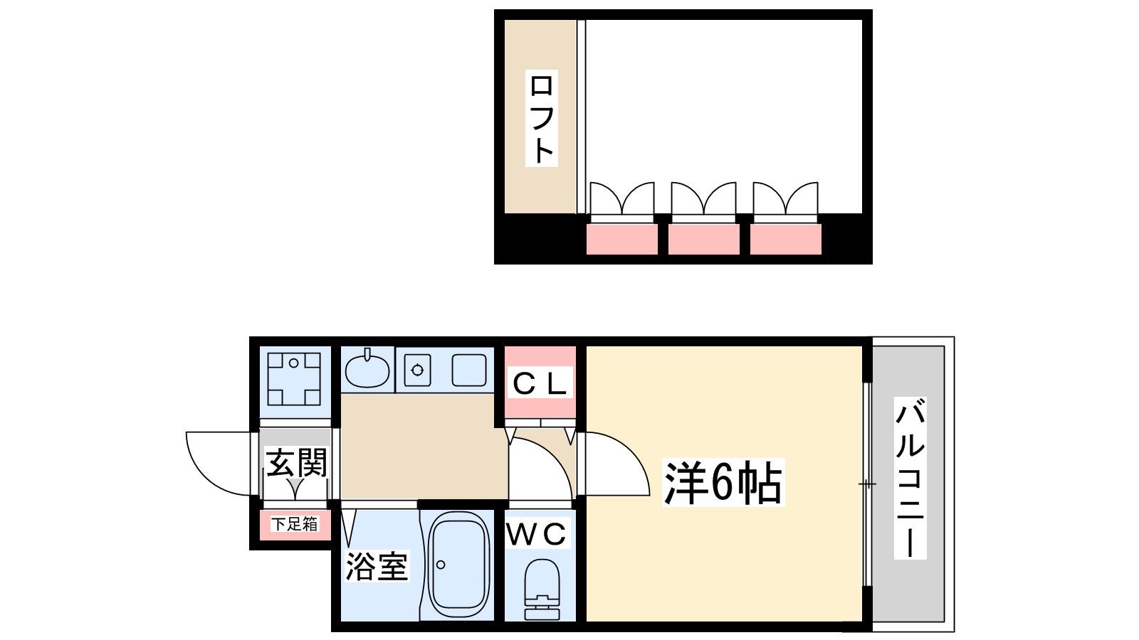 エステムコート梅田茶屋町デュアルスペース(1K/6階)の間取り写真