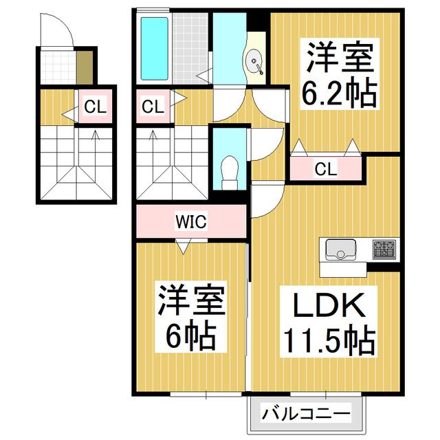 ラ・プリシード(2LDK/2階)の間取り写真