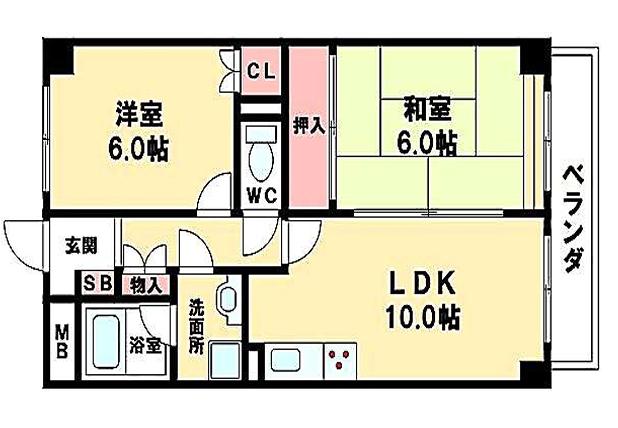 マジョール松崎(2LDK/1階)の間取り写真
